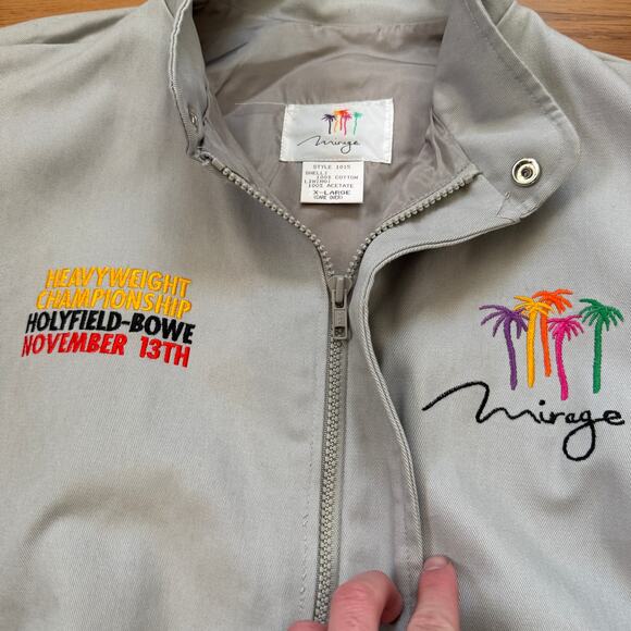 Vintage 90's Mirage Las Vegas Evander Holyfield vs Riddick Bowe Boxing Jacket XL - Picture 6 of 9